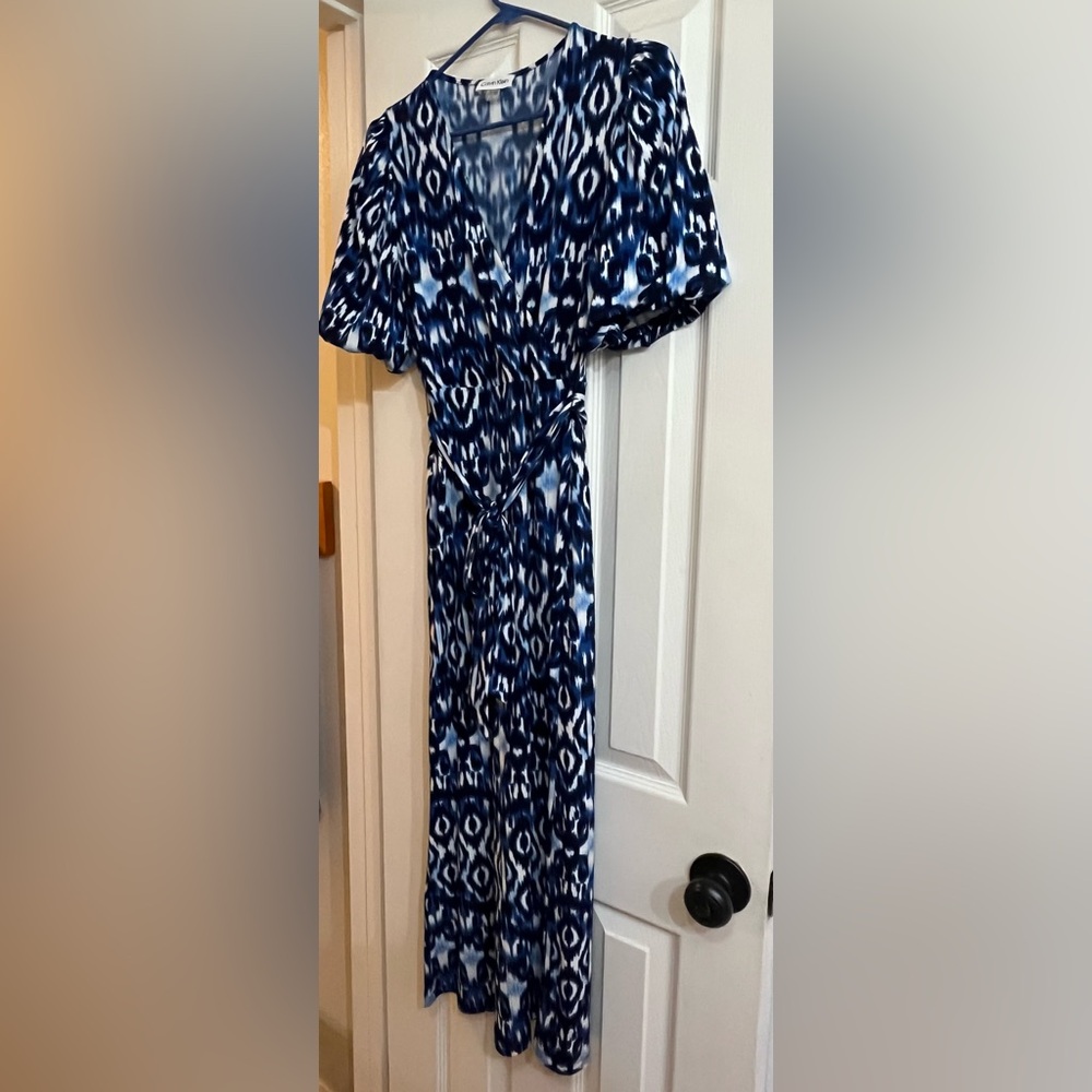 Calvin Klein Navy and White Long Sleeve Dress
